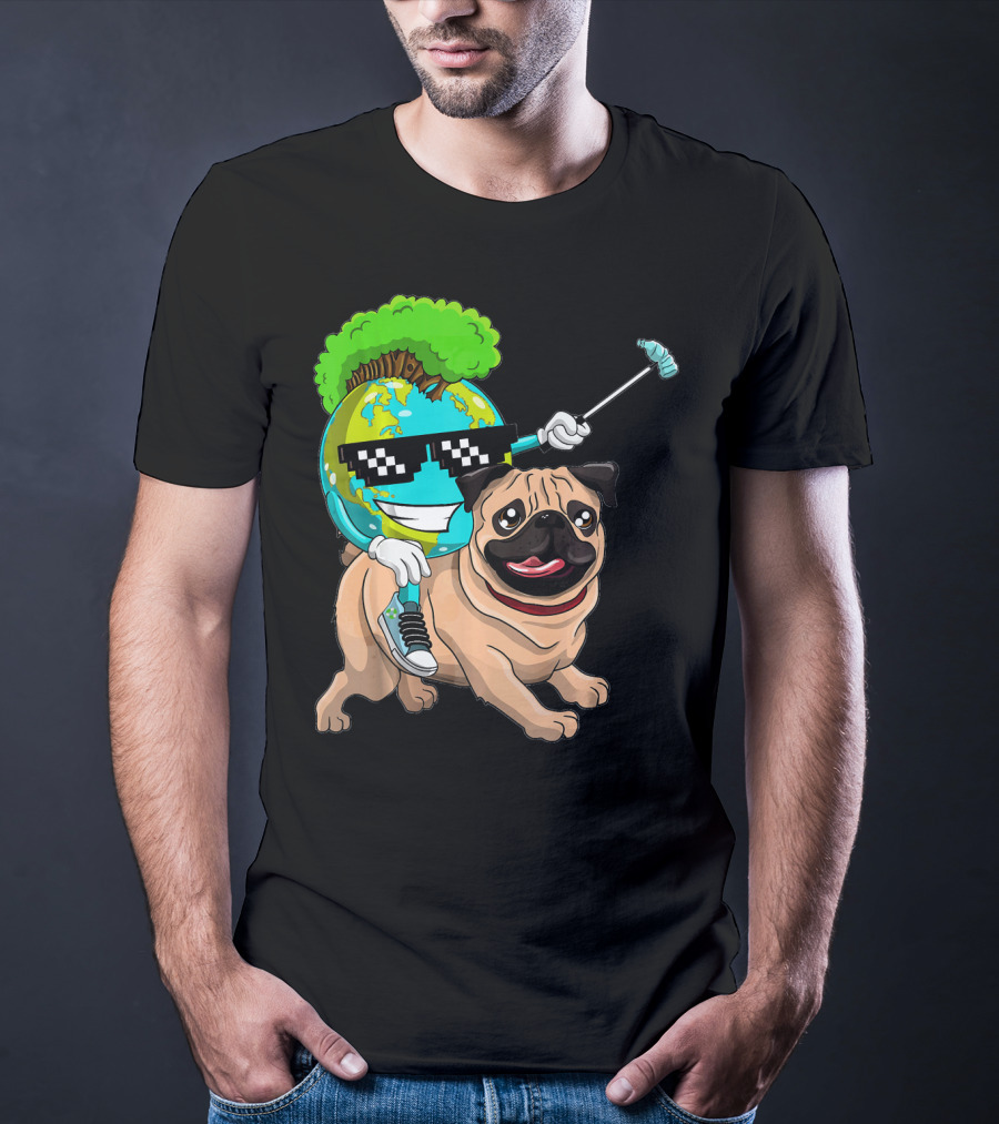 Earth Day Pug With Cool Recycling Globe And Sunglasses T-Shirt