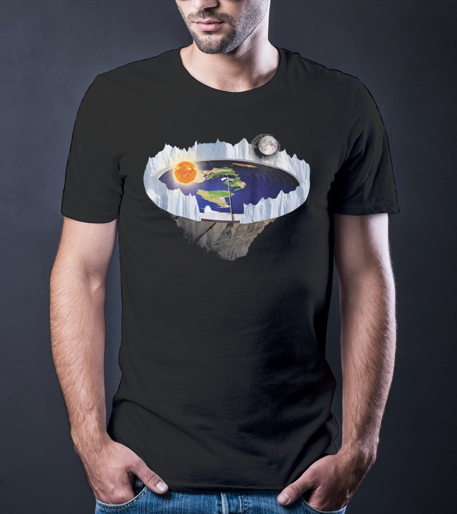 Flat Earth Ice Wall With Sun And Moon T-Shirt