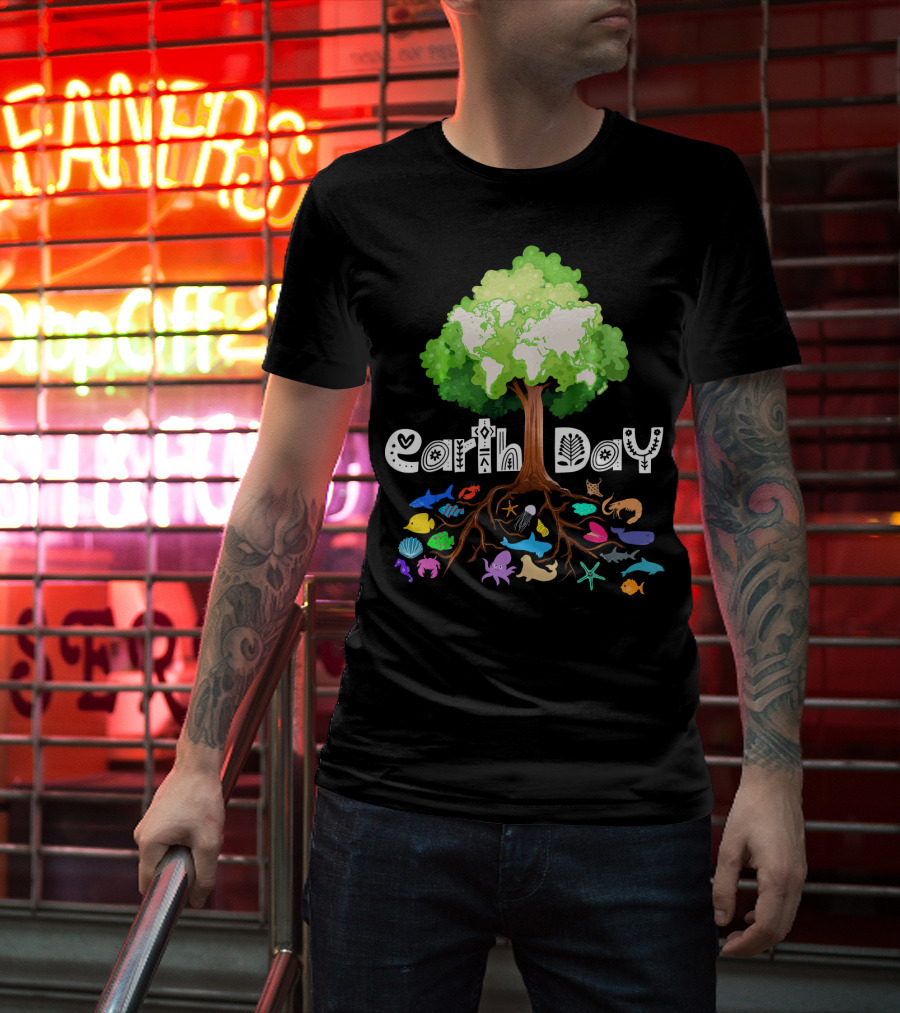Earth Day Tree And Marine Life For Kids Women Men Adult Nat T-Shirt