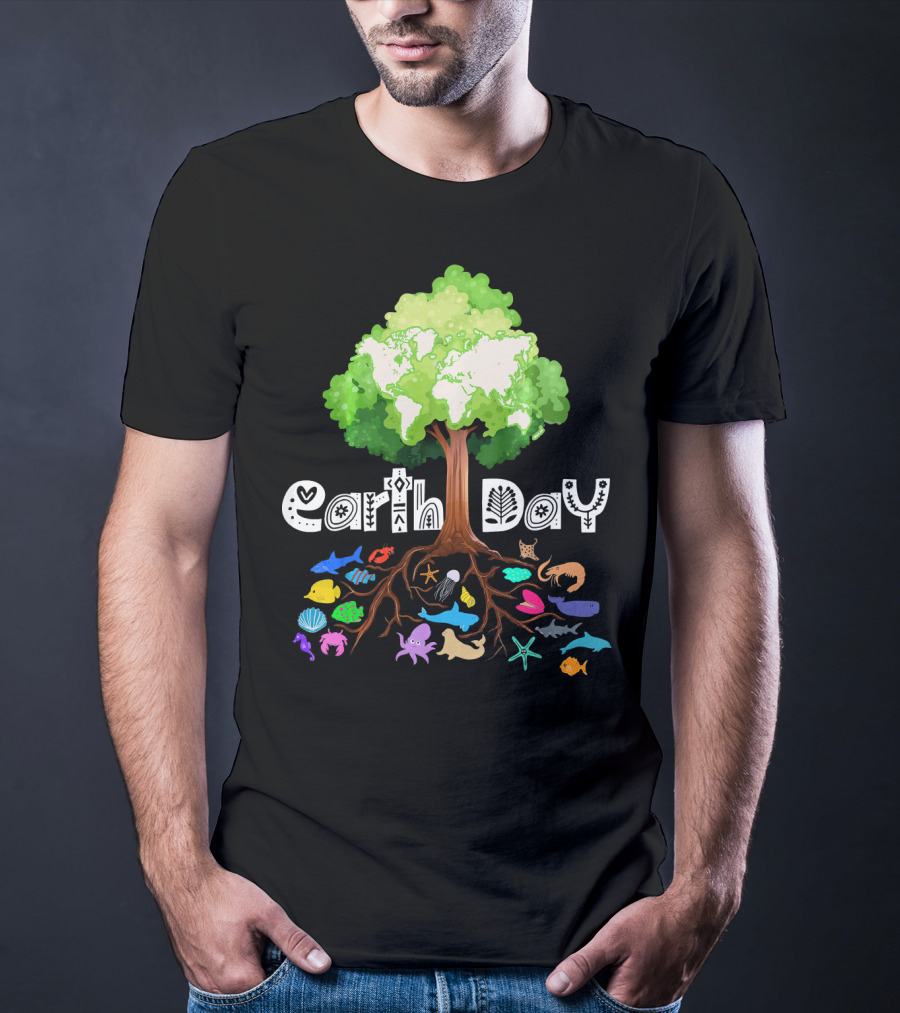 Earth Day Tree And Marine Life For Kids Women Men Adult Nat T-Shirt