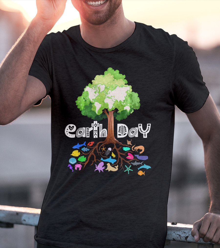 Earth Day Tree And Marine Life For Kids Women Men Adult Nat T-Shirt