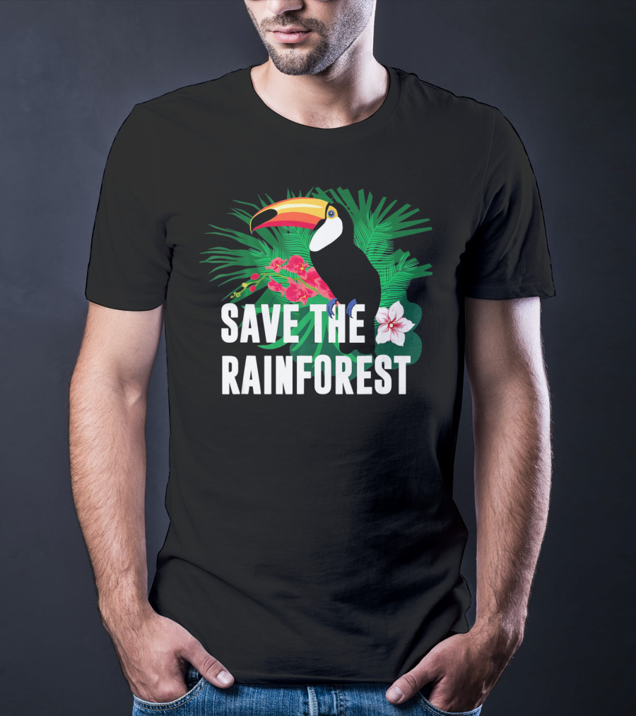 Save The Rainforest Earth Day Toucan And Tropical Flowers T-Shirt