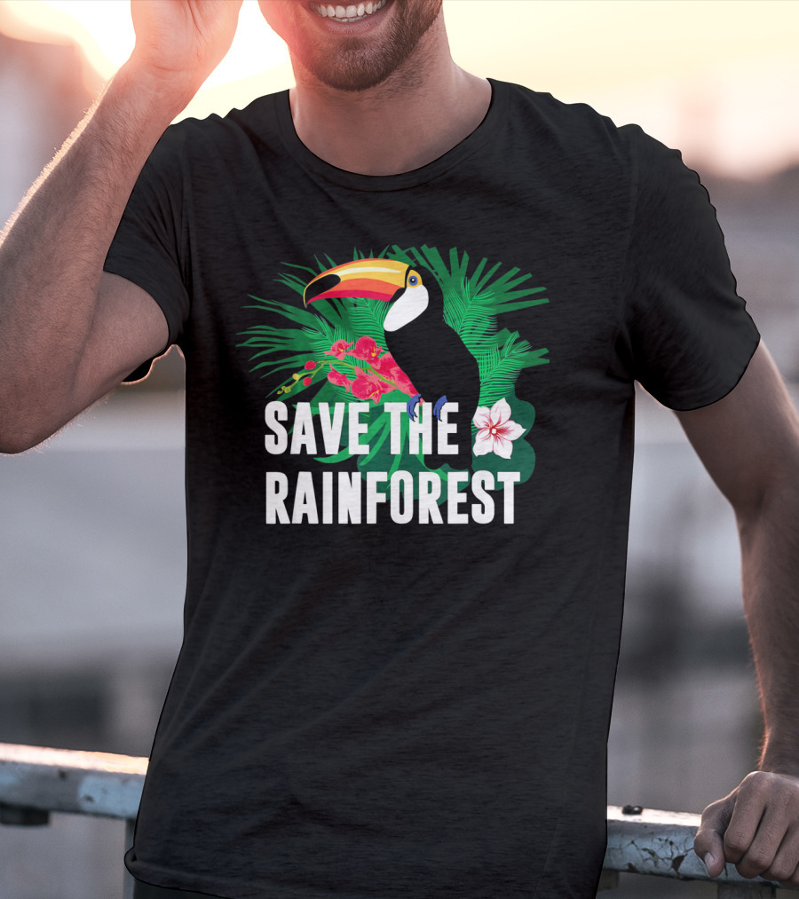 Save The Rainforest Earth Day Toucan And Tropical Flowers T-Shirt