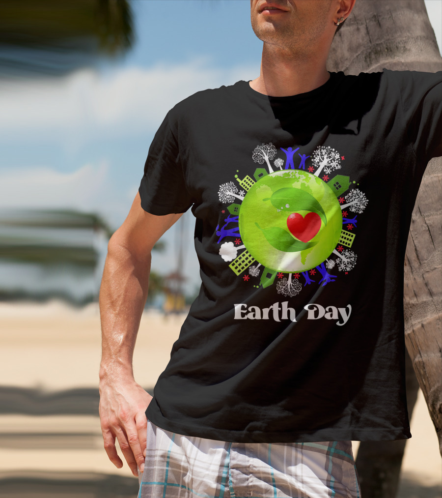 Earth Day Planet Earth Love With Leaf And Heart T-Shirt