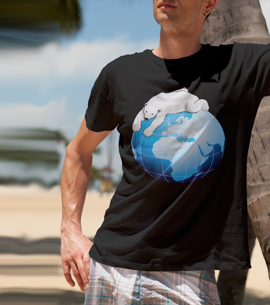 Cute Polar Bear Hugging Earth For Earth Day T-Shirt