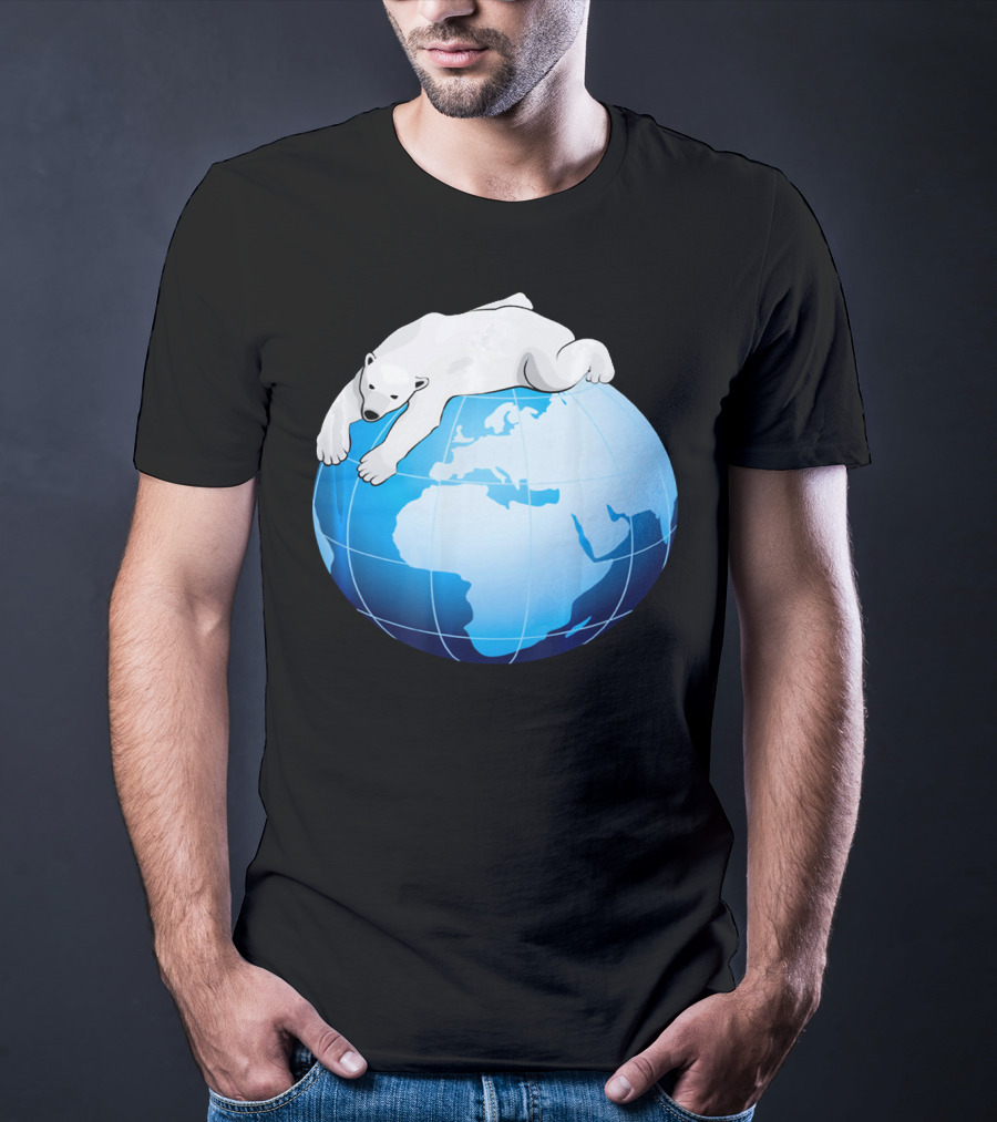 Cute Polar Bear Hugging Earth For Earth Day T-Shirt