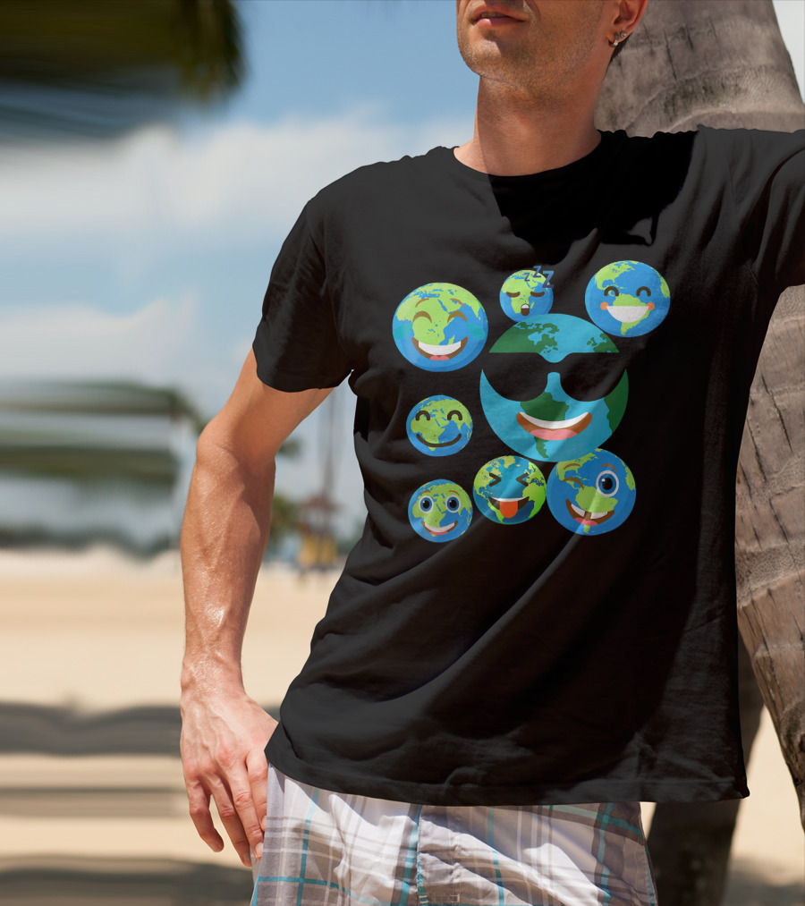 Cute Earth Emoji Smileys Emotion Faces T-Shirt
