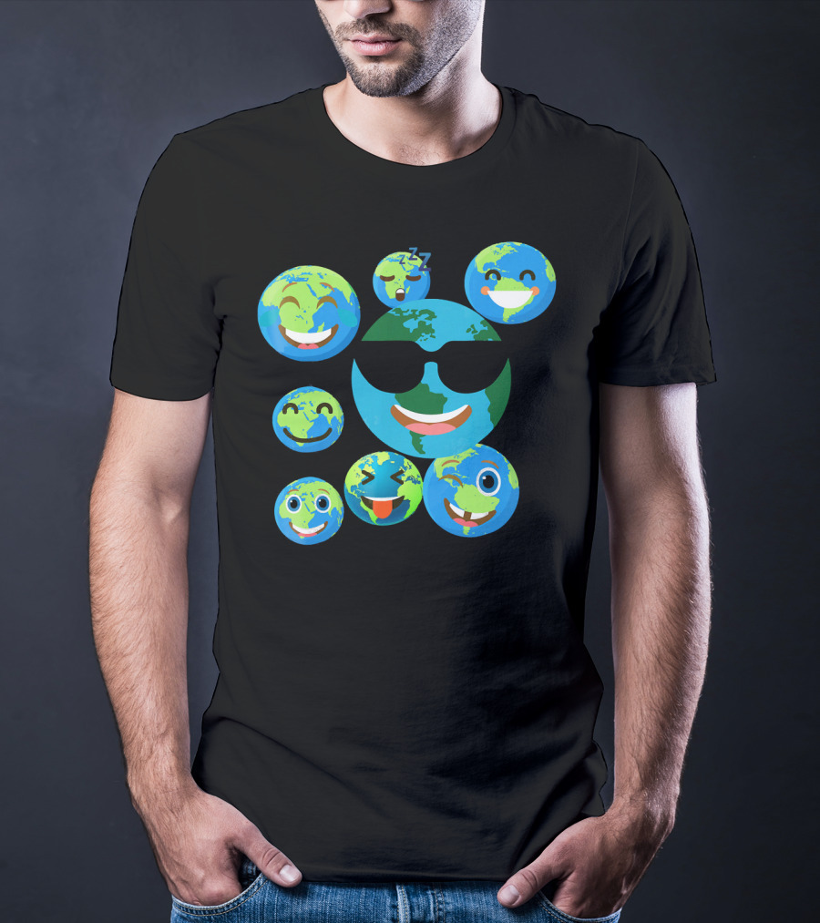 Cute Earth Emoji Smileys Emotion Faces T-Shirt