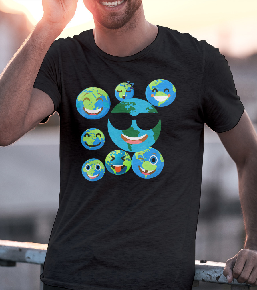 Cute Earth Emoji Smileys Emotion Faces T-Shirt