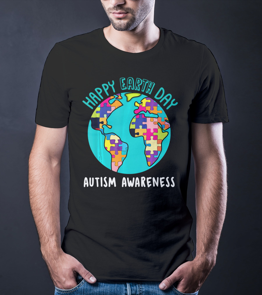 Happy Earth Day Autism Awareness Puzzle Globe T-Shirt