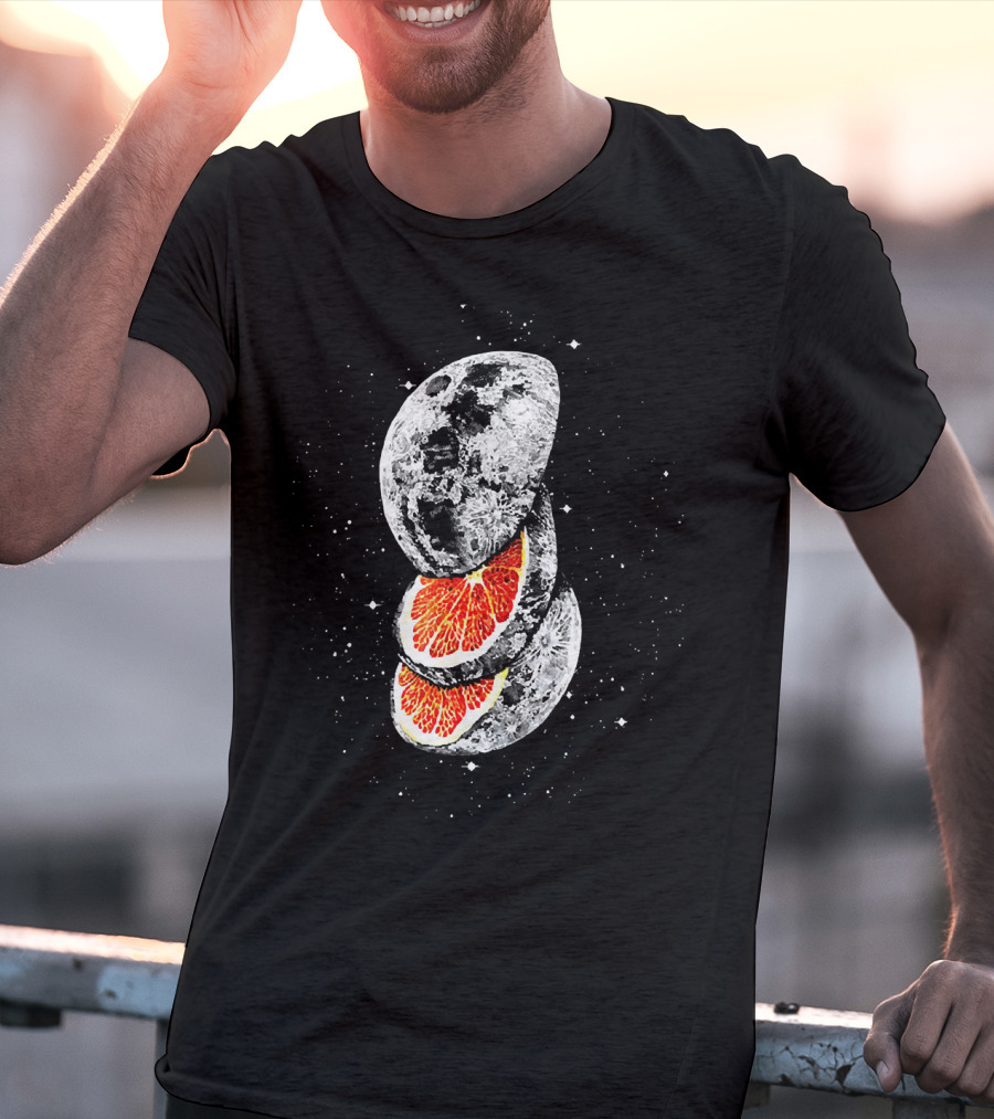 Lunar Fruit Orange Slices With Celestial Moon Earth T-Shirt