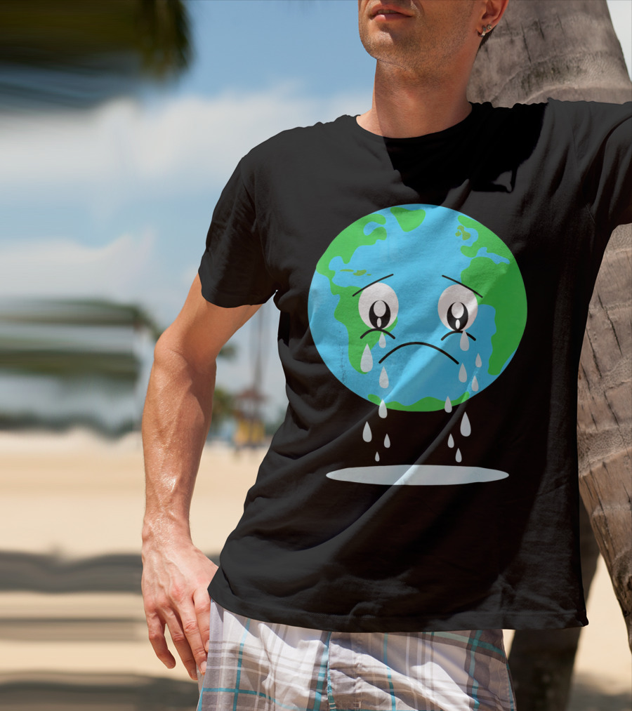 Sad Earth Crying Environmental Green Planet T-Shirt