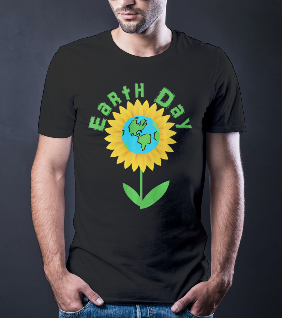 Earth Day Sunflower With Globe For Science Teacher T-Shirt