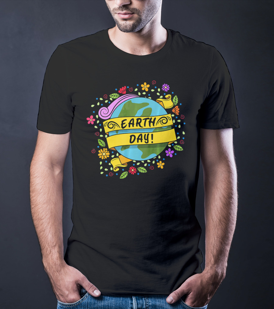 Earth Day Floral Planet Banner T-Shirt