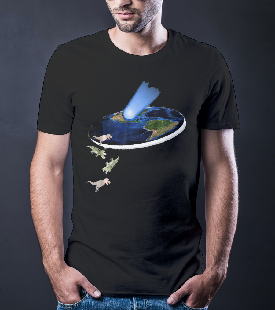 Funny Flat Earth Theory Dinosaurs Falling Off World Edge T-Shirt