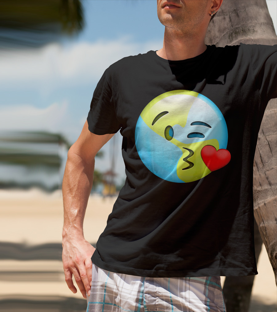 Cute Earth Day Kiss Emoji Lips Kids Emoticon T-Shirt