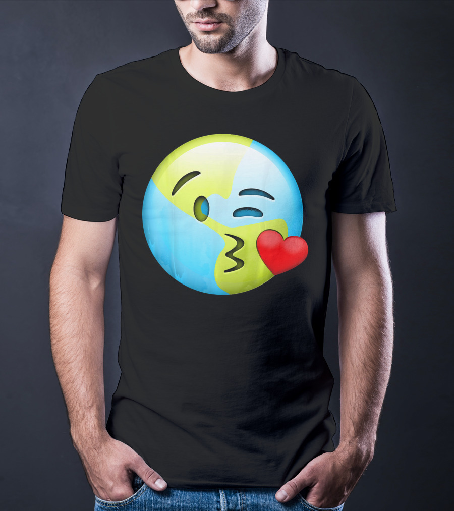 Cute Earth Day Kiss Emoji Lips Kids Emoticon T-Shirt