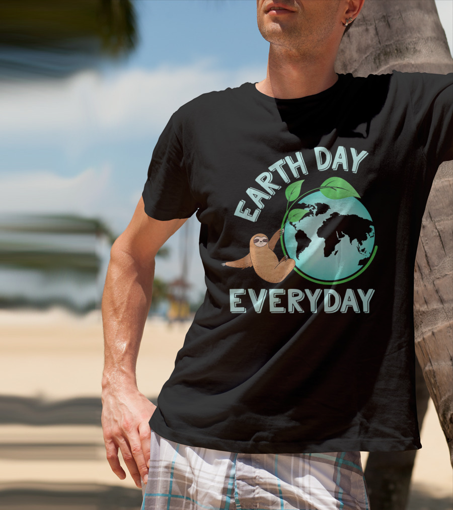 Earth Day Everyday Sloth Hanging On Globe Kids Women T-Shirt