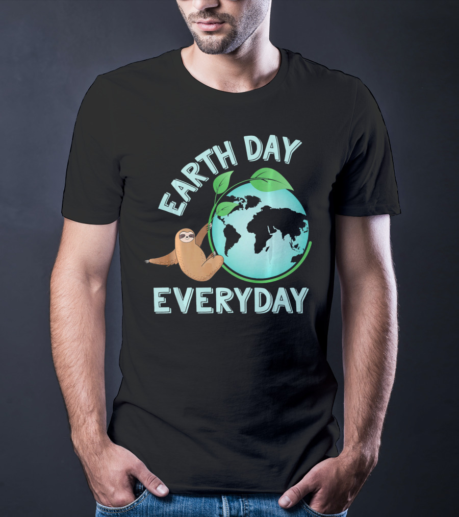 Earth Day Everyday Sloth Hanging On Globe Kids Women T-Shirt