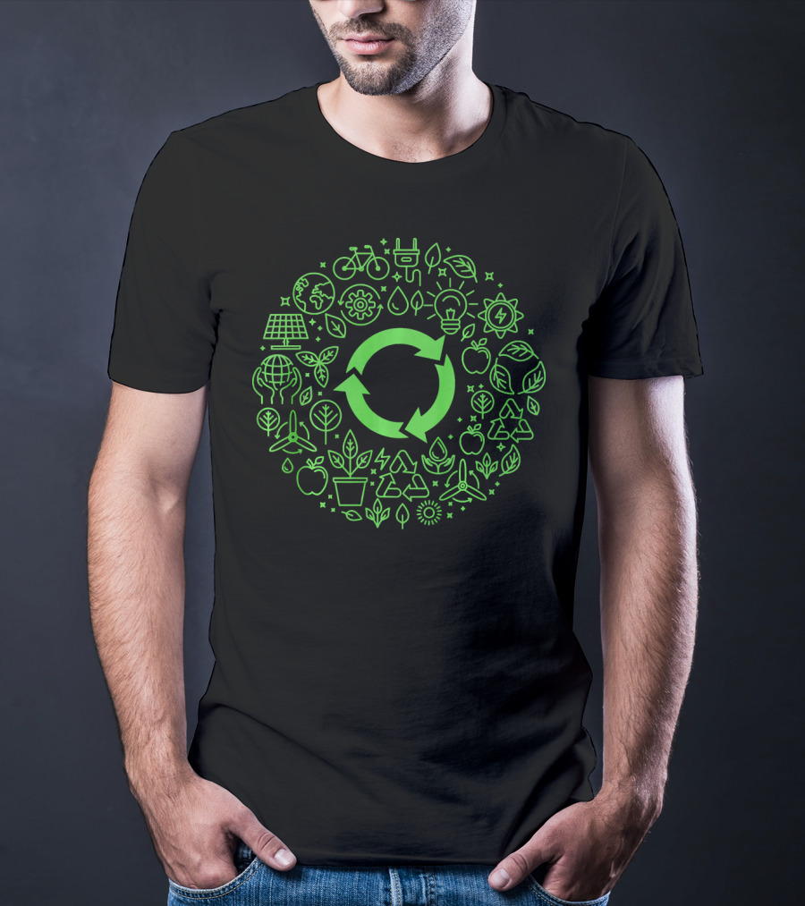 Earth Day Recycle Save Our Planet Eco-Friendly Symbol Icons T-Shirt