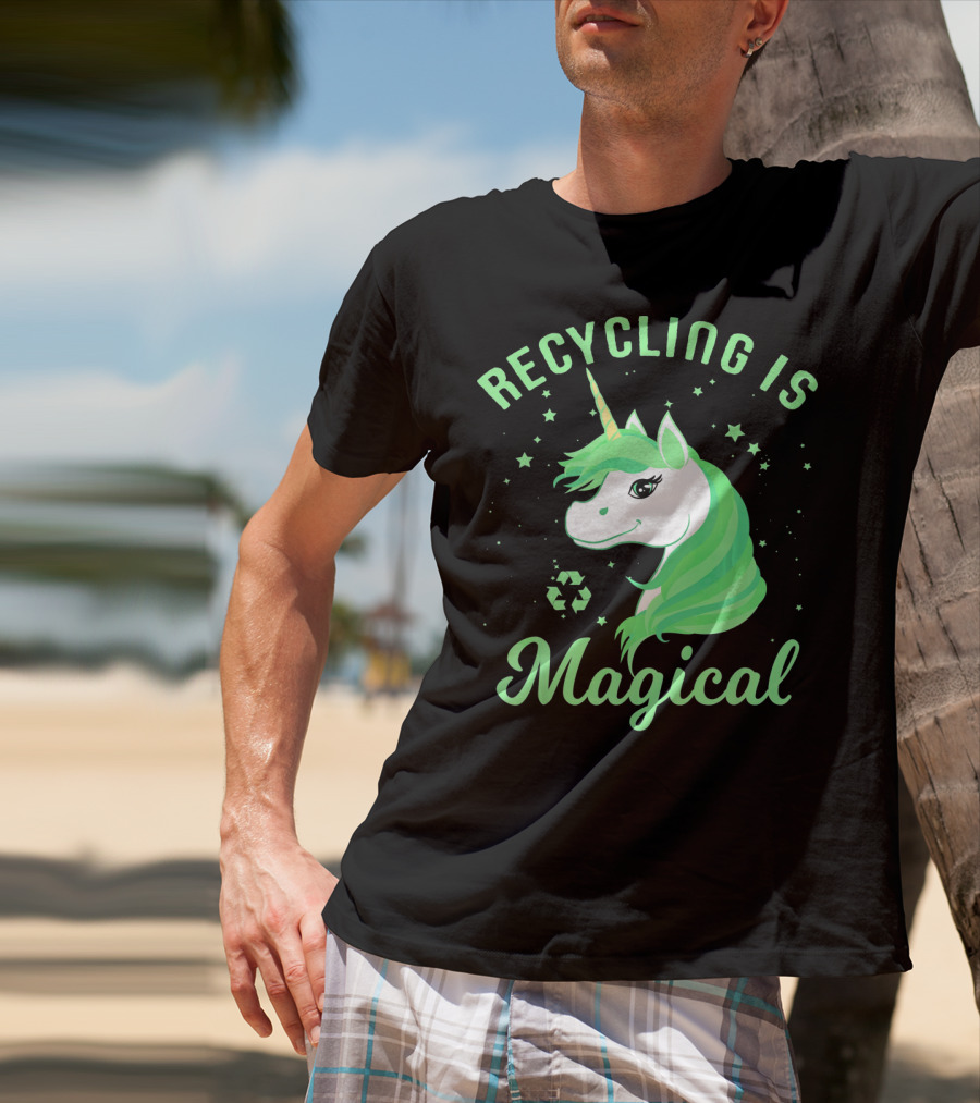 Recycling Is Magical Unicorn Earth Day Green T-Shirt