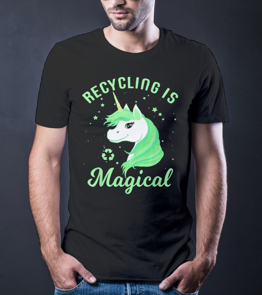 Recycling Is Magical Unicorn Earth Day Green T-Shirt