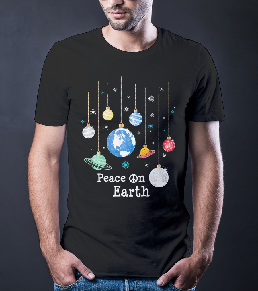 Peace On Earth Planets And Snowflakes Hanging Ornaments T-Shirt