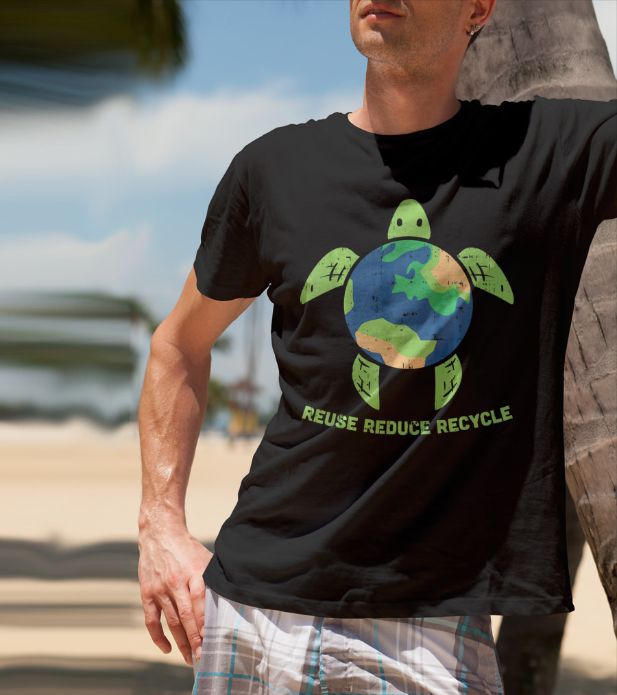 Reuse Reduce Recycle Earth Turtle Conservation Message T-Shirt