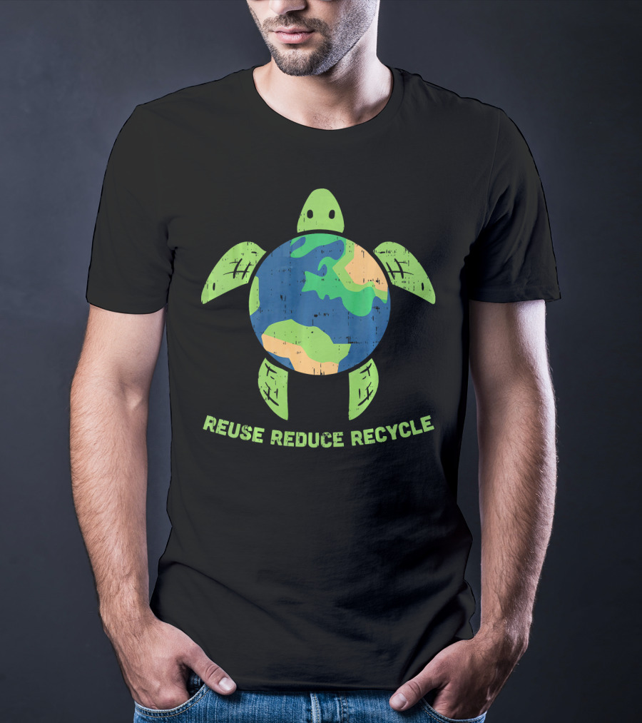 Reuse Reduce Recycle Earth Turtle Conservation Message T-Shirt