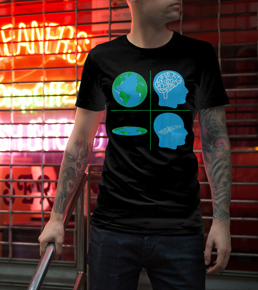 Flat Earth Society Flat Brain Memes Globes And Brain Flatheads T-Shirt
