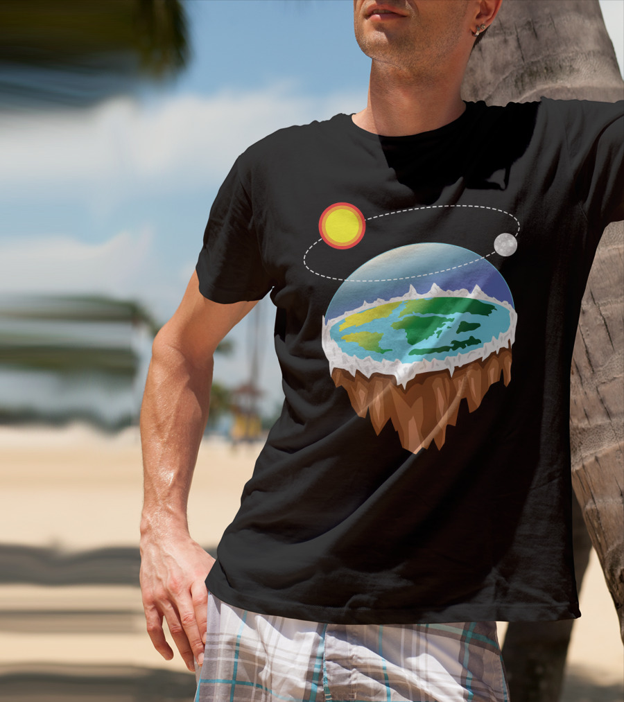 Flat Earth Ice Wall With Floating Sun And Moon Elements T-Shirt