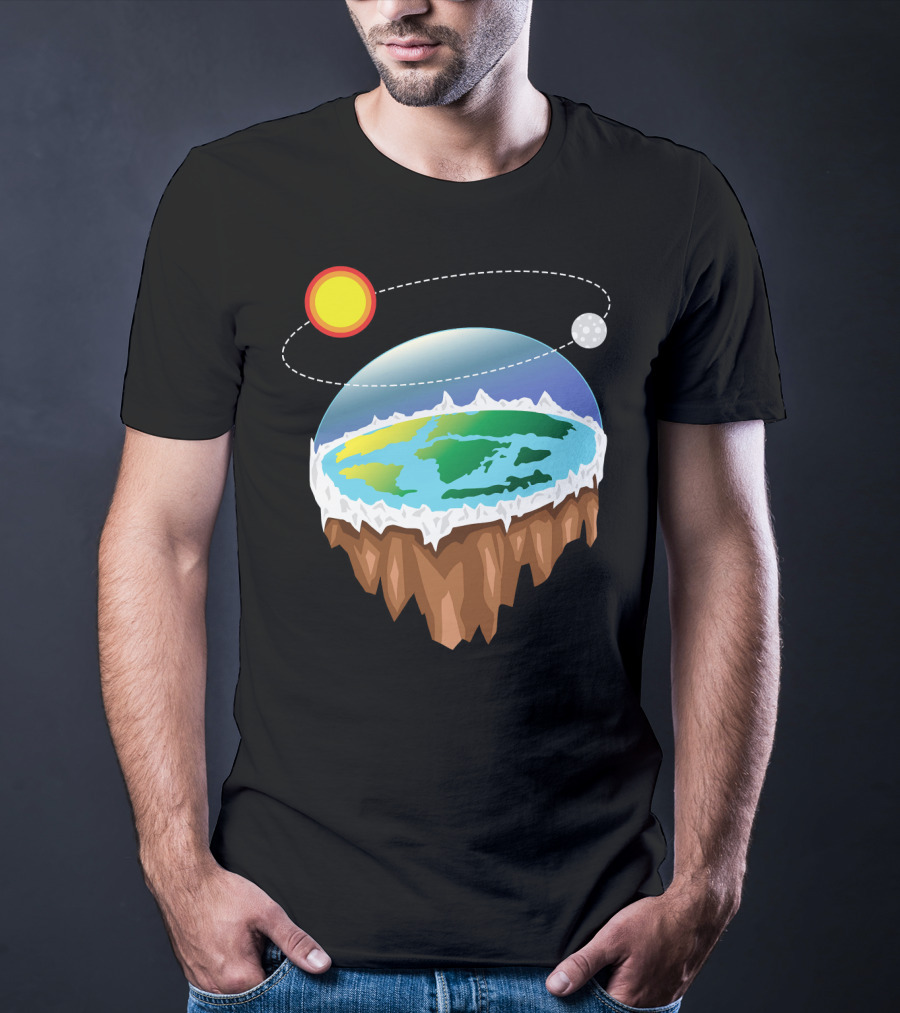 Flat Earth Ice Wall With Floating Sun And Moon Elements T-Shirt