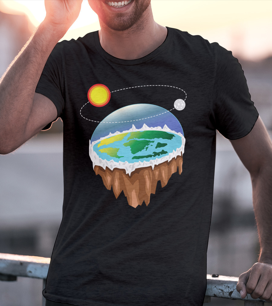 Flat Earth Ice Wall With Floating Sun And Moon Elements T-Shirt