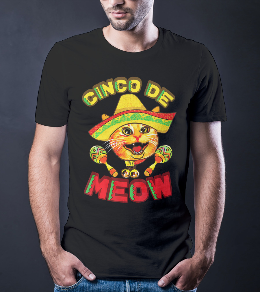 Cinco De Meow Cat With Sombrero And Maracas Fiesta T-Shirt