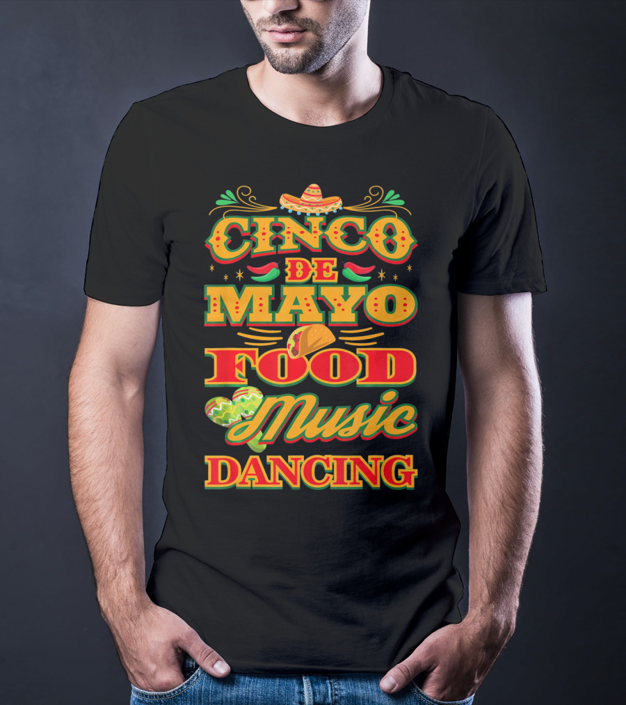 Cinco De Mayo Food Music Dancing Sombrero Taco Decor Elements T-Shirt