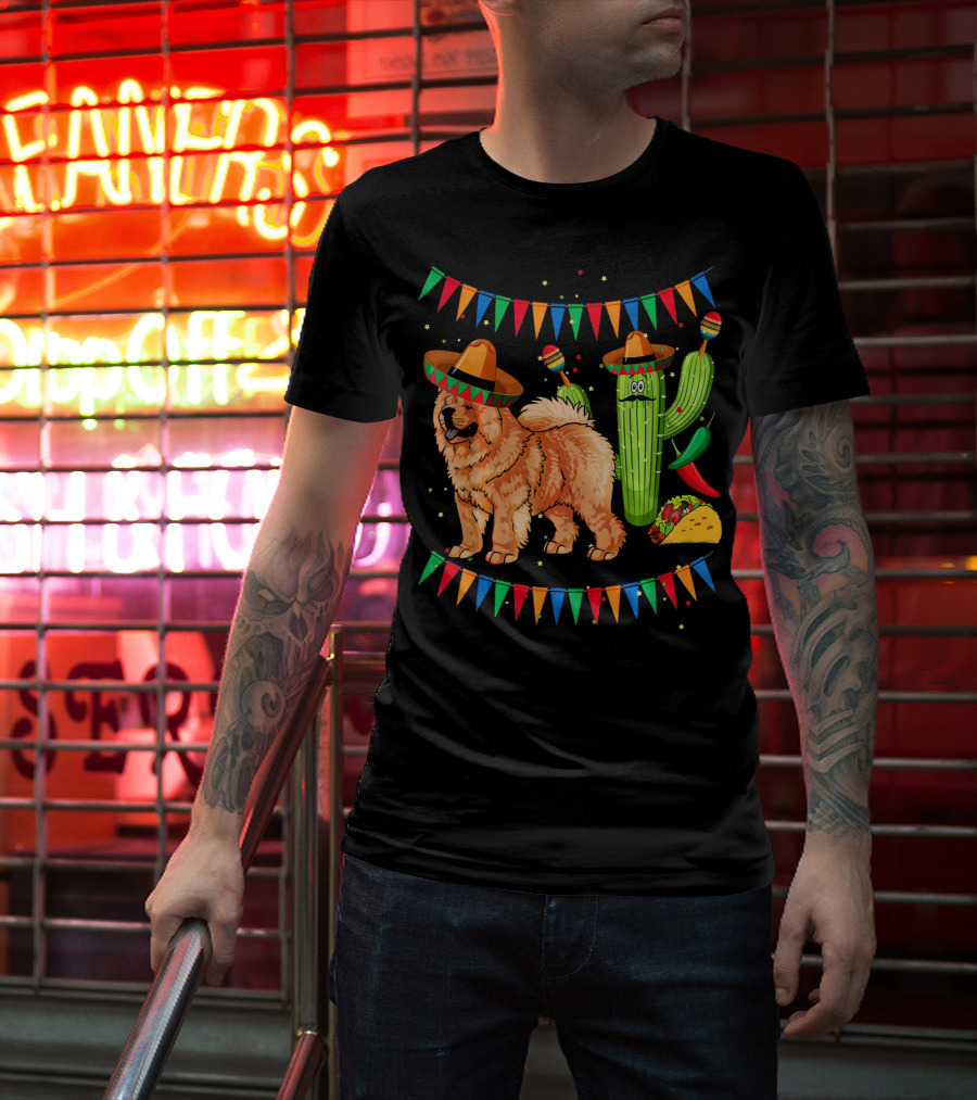 Sombrero Chow Chow Dog Cactus Mexico Cinco De Mayo Fiesta T-Shirt