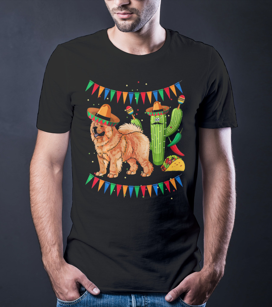 Sombrero Chow Chow Dog Cactus Mexico Cinco De Mayo Fiesta T-Shirt