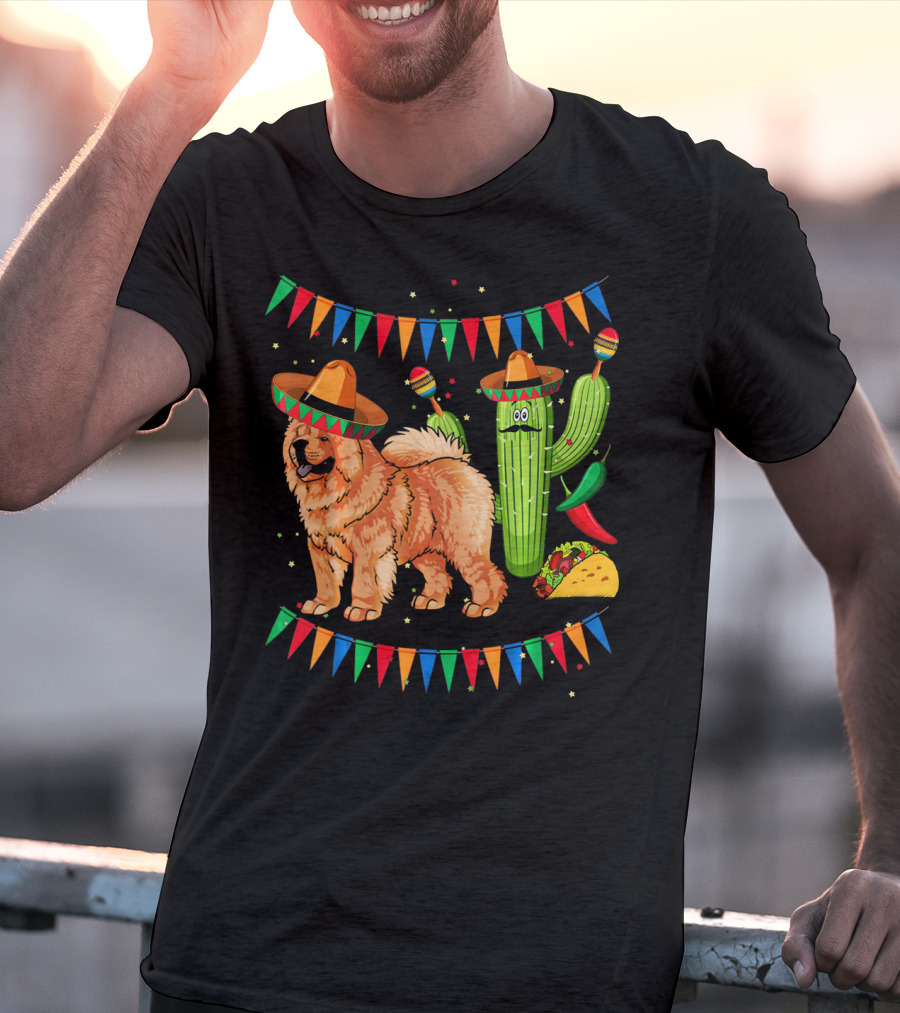 Sombrero Chow Chow Dog Cactus Mexico Cinco De Mayo Fiesta T-Shirt