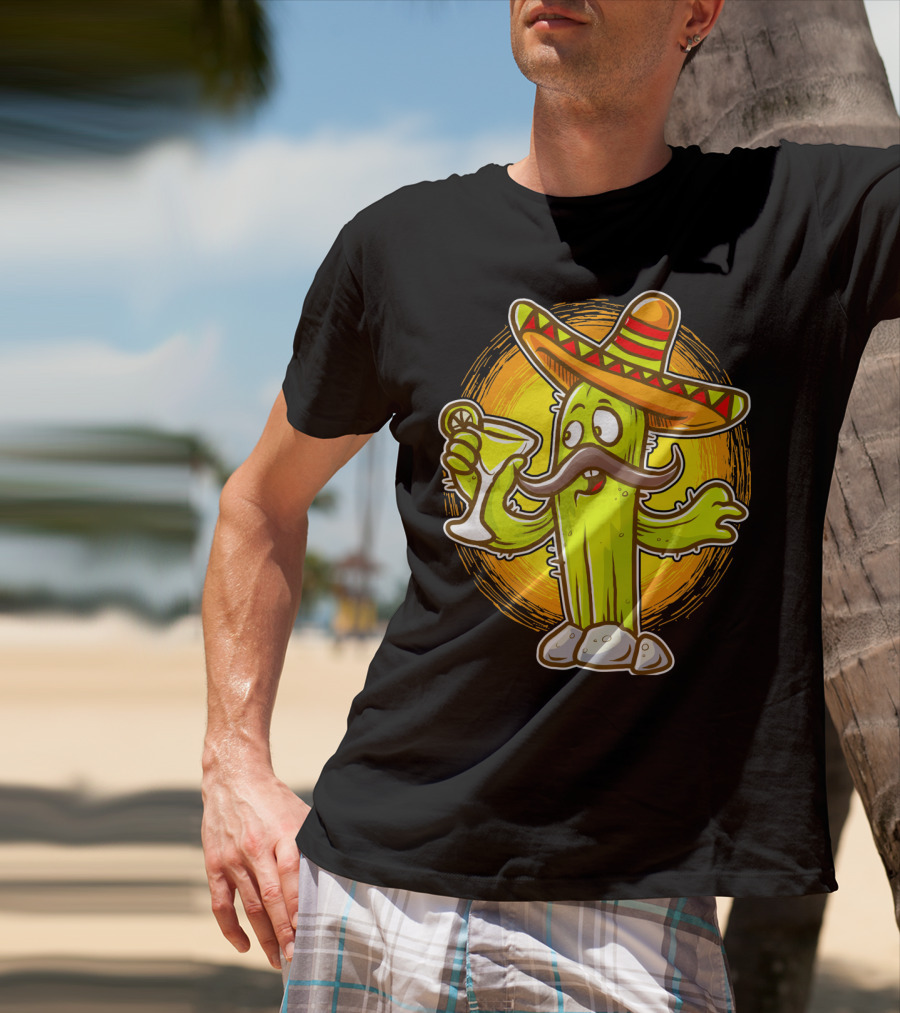 Funny Margarita Cactus Cinco De Mayo Sombrero Mustache Fiesta T-Shirt