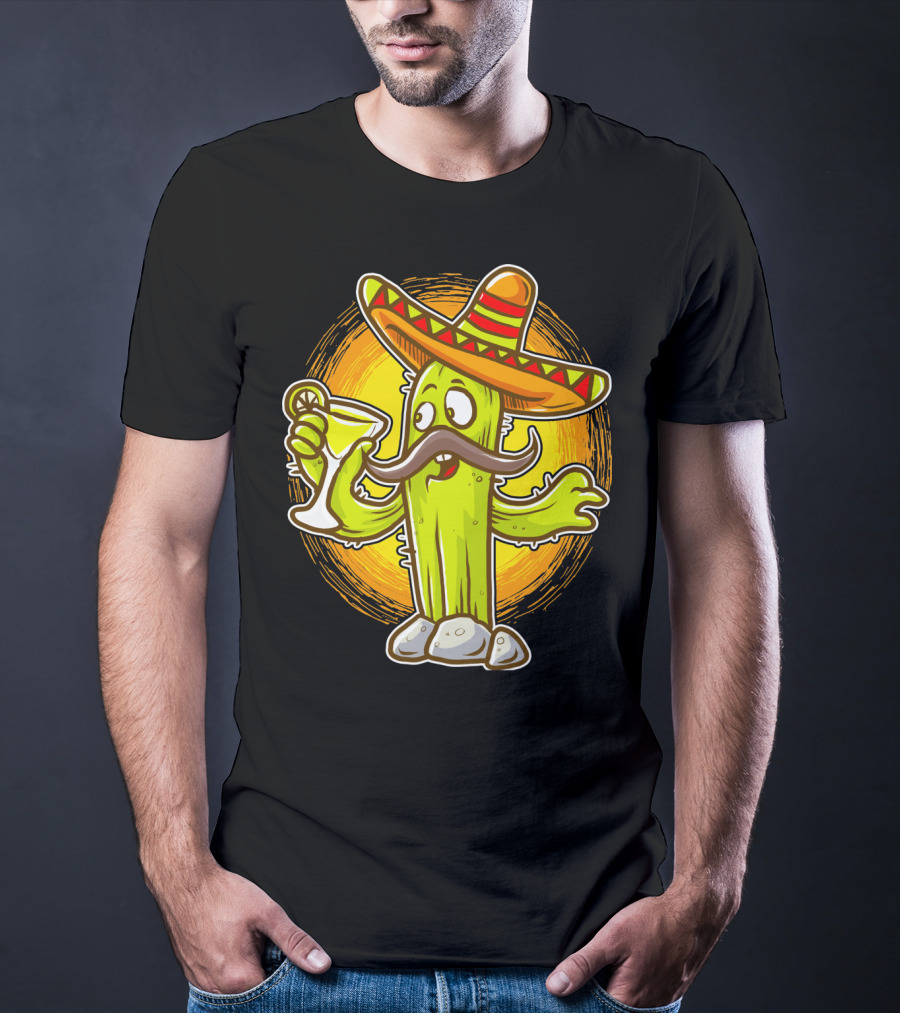 Funny Margarita Cactus Cinco De Mayo Sombrero Mustache Fiesta T-Shirt