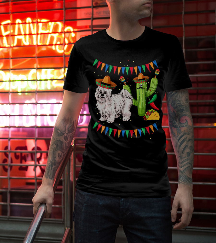Coton De Tulear Dog Sombrero Mexican Cactus Taco Fiesta T-Shirt