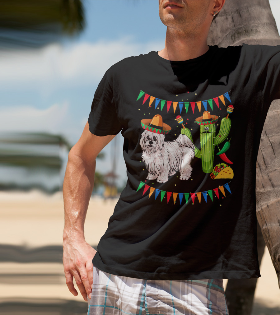 Coton De Tulear Dog Sombrero Mexican Cactus Taco Fiesta T-Shirt
