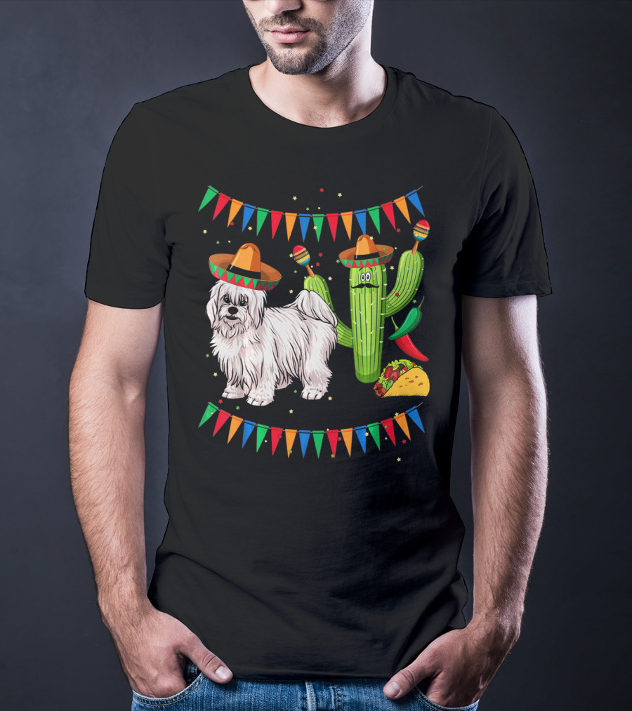 Coton De Tulear Dog Sombrero Mexican Cactus Taco Fiesta T-Shirt