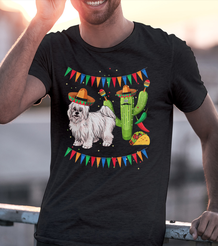 Coton De Tulear Dog Sombrero Mexican Cactus Taco Fiesta T-Shirt