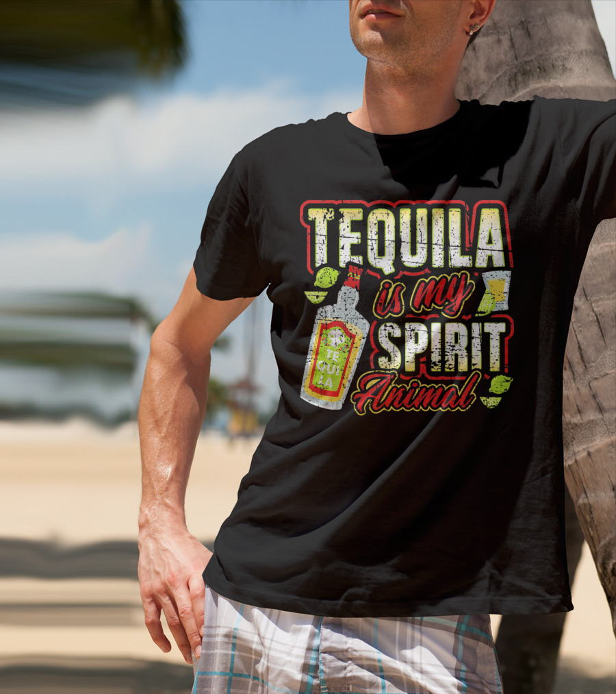 Tequila Is My Spirit Animal Tequila Bottle Lime And Glass T-Shirt