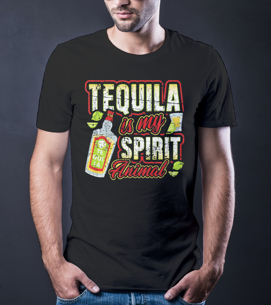 Tequila Is My Spirit Animal Tequila Bottle Lime And Glass T-Shirt