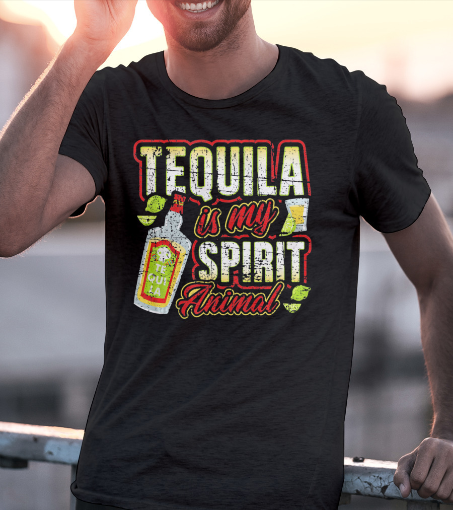 Tequila Is My Spirit Animal Tequila Bottle Lime And Glass T-Shirt