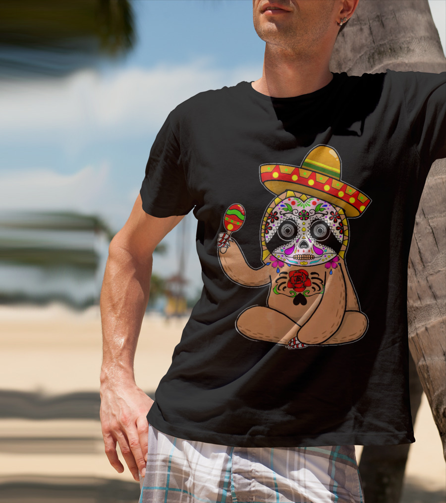Cinco De Mayo Sloth Day Of The Dead Sombrero Maracas T-Shirt