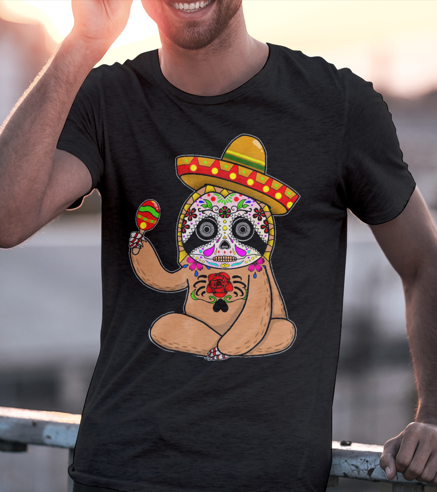 Cinco De Mayo Sloth Day Of The Dead Sombrero Maracas T-Shirt