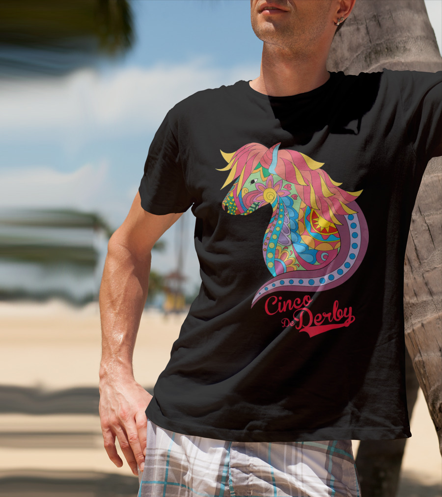 Cinco De Derby Colorful Horse Motif T-Shirt